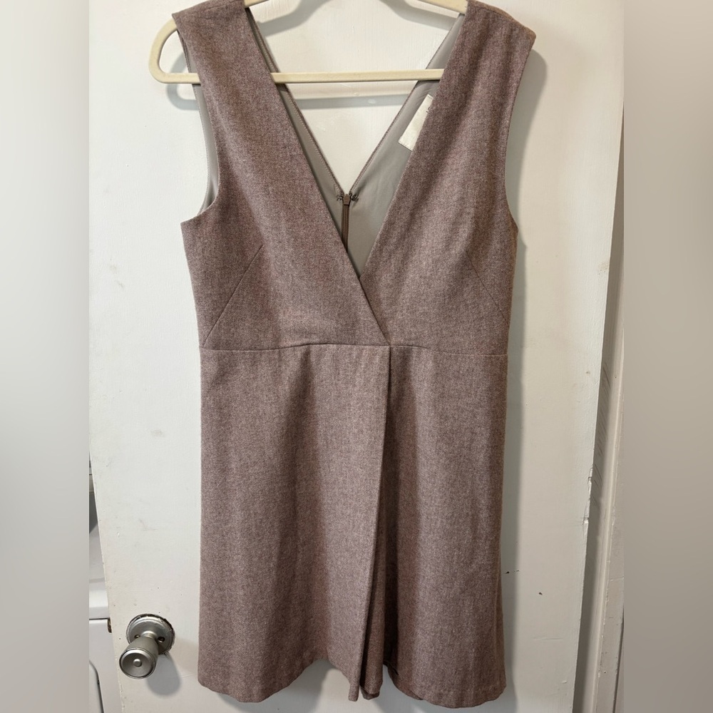 JOA Los Angeles Wool Blend V-neck Mini Tan Taupe Jumper Dress Size M